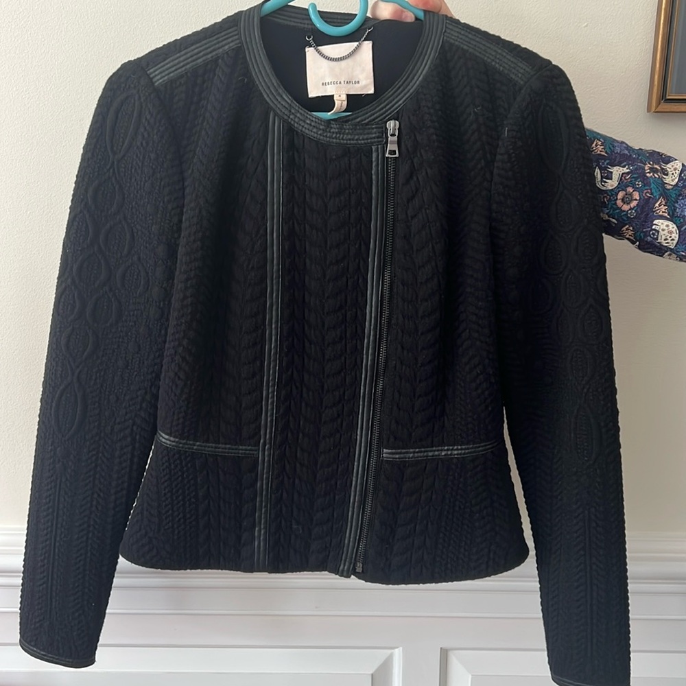 Rebecca Taylor Black blazer with leather piping, Size 4